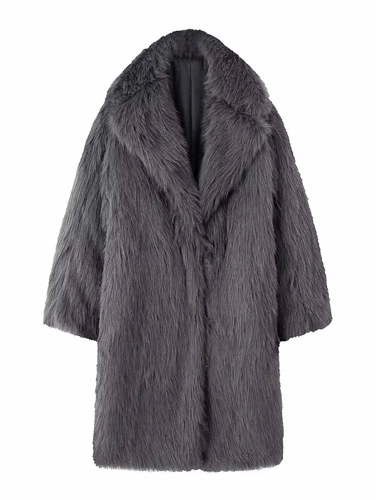 Damski płaszcz zimowy z imitacji futra, uniwersalny, ciepły, z długim rękawem, kołnierzem, pluszowy, wygodny, casualowy.