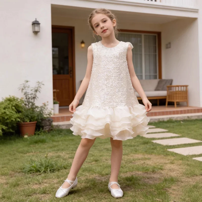 Pre-sale girls' dress, new summer style, stylish children's birthday party princess dress, sequined sleeveless formal dress
