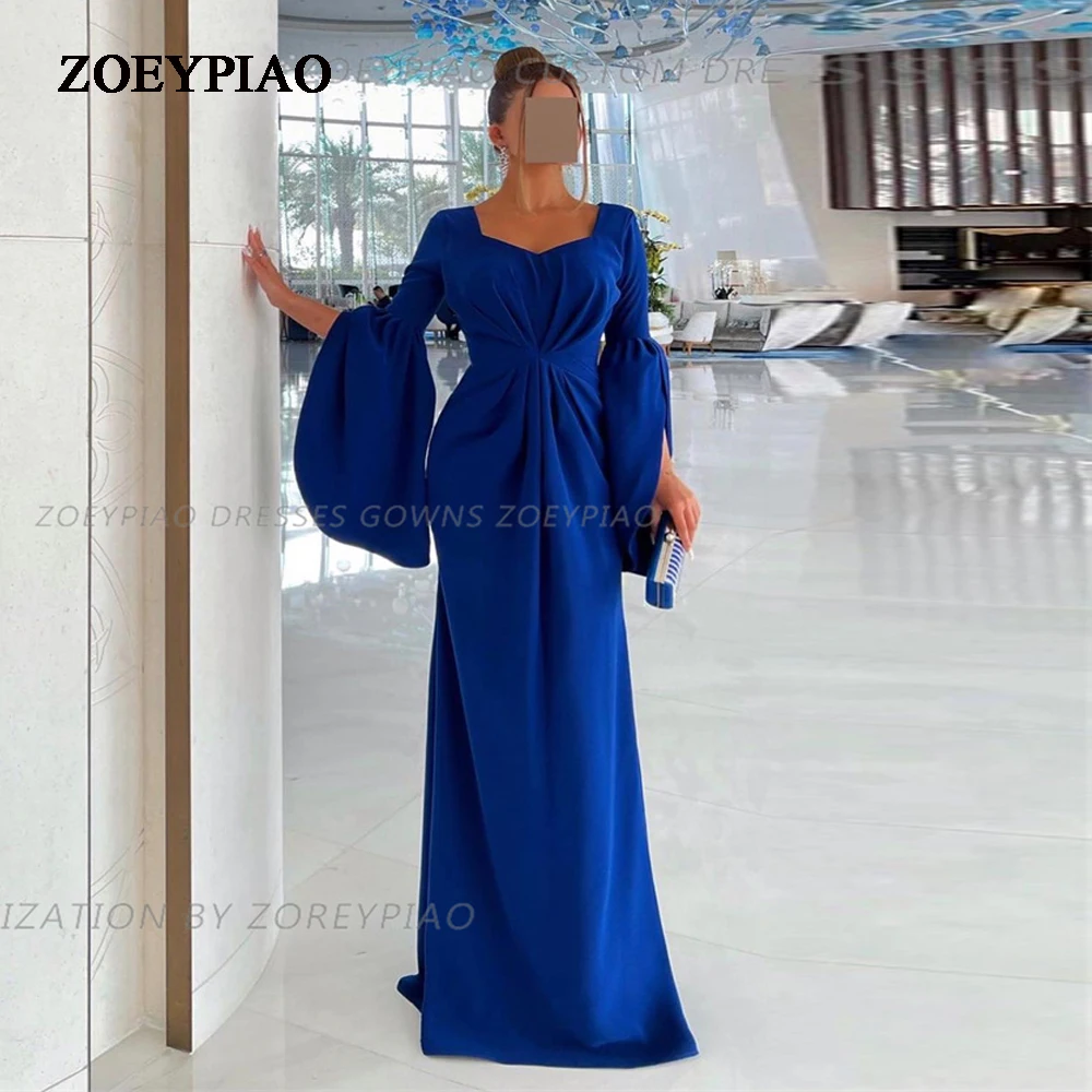 

2024 Saudi Arabic Women Simple Royal Blue ustom Evening Dresses Long Sleeves Prom Gowns Formal Party Event Dress Vestidos