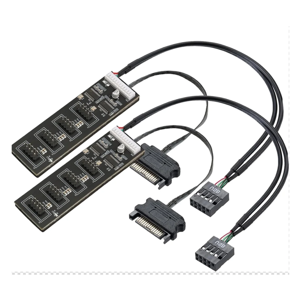 Hot sale 2Pcs 9Pin USB Header Splitter with SATA Power Cable,Internal USB Hub Extension USB 2.0 Splitter Connector