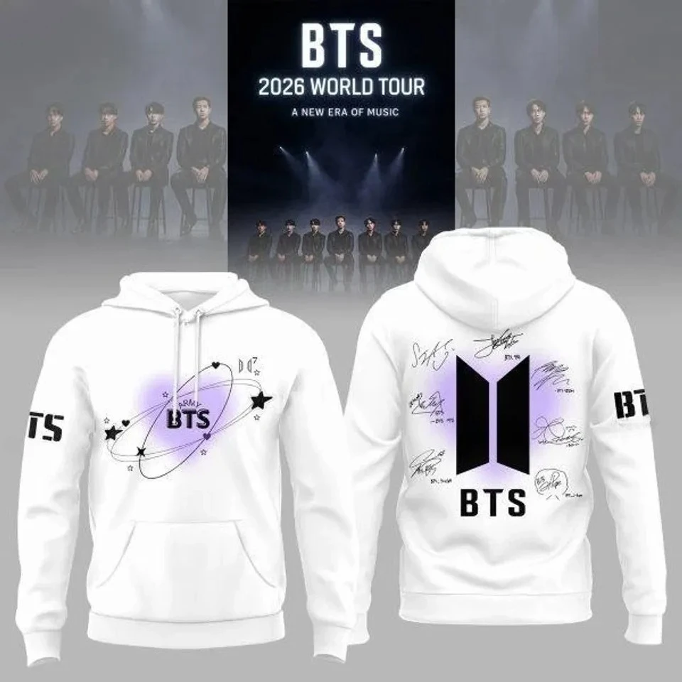 BTS 2026 World Tour Signature Hoodie Men Women Front Back Print Hooded Pullover Sweatshirt Kpop Fans Casual Streetwear Tops