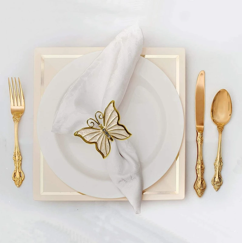 Napkin-Rings Holder Set Of 12 For Valentine's Thanksgiving Day Christmas Wedding Party Butterfly-Shape Dinner Table Gold