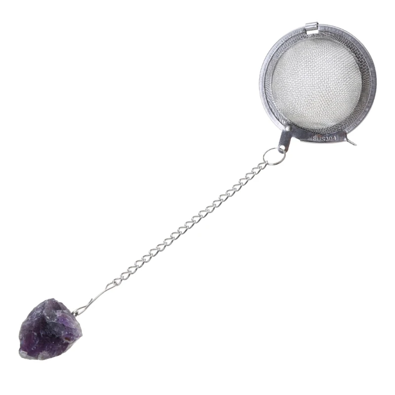 Tea Filter Stainless Steel with Crystal Energy Stone Tea Strainers with Fine Mesh Extend Chain Hook Tea Balls Drop Shipping