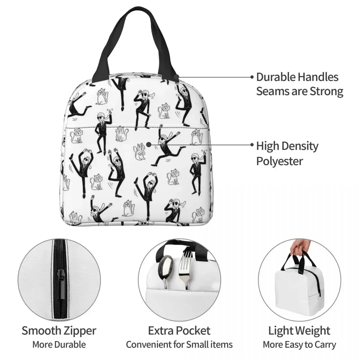 K Fashion Slogan Insulated Lunch Bag Large Karls Reusable Cooler Bag Tote Lunch Box Work Travel Food Handbags