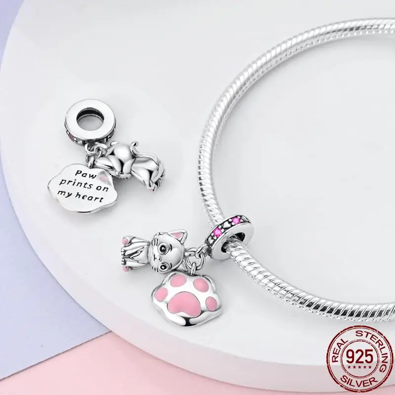 Sterling Silver Charms Glowing Cat Butterfly Hoops Beads Fit DIY Pandora 925 Original Bracelet Fashion Jewelry For Woman Friends