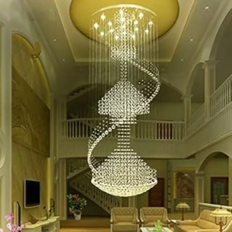 

Modern Large High Ceiling Chandelier Spiral Crystal Ceiling Light, Raindrop Luxurious Flush Mount Light Fixture for Foyer