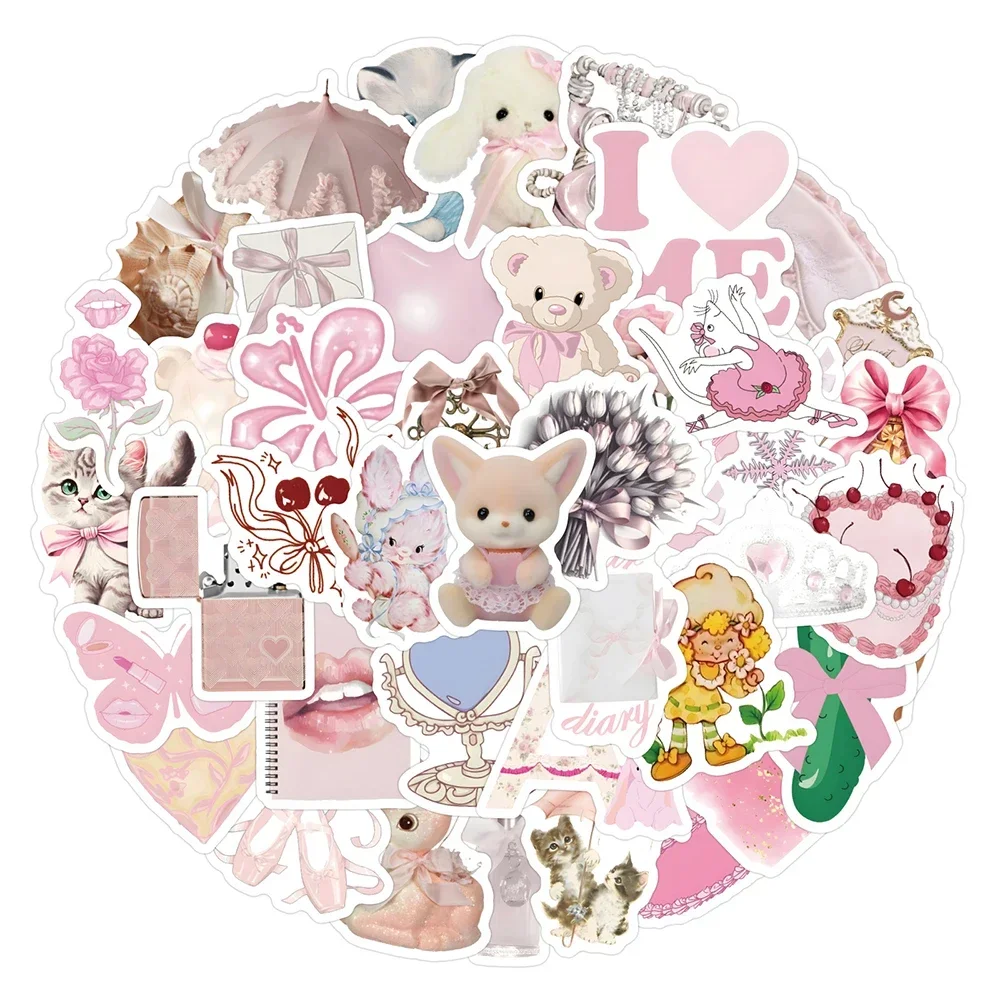 

10/ 60PCS Ins Style Pink Coquette Stickers Decoration DIY Waterproof Notebook Phone Suitcase Fridge Guitar Cartoon Decals Toys