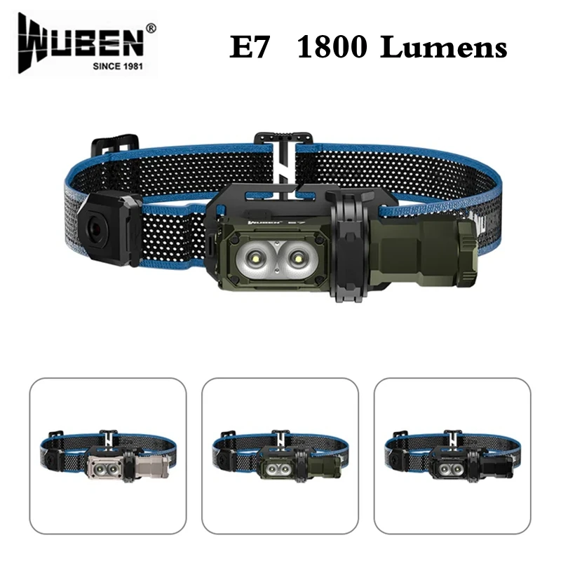 WUBEN E7 Headlamp 1800Lumens EDC Rechargeable Waterproof Magnetic Flashlight With 26650 Battery Outdoor Camping Running Lighting