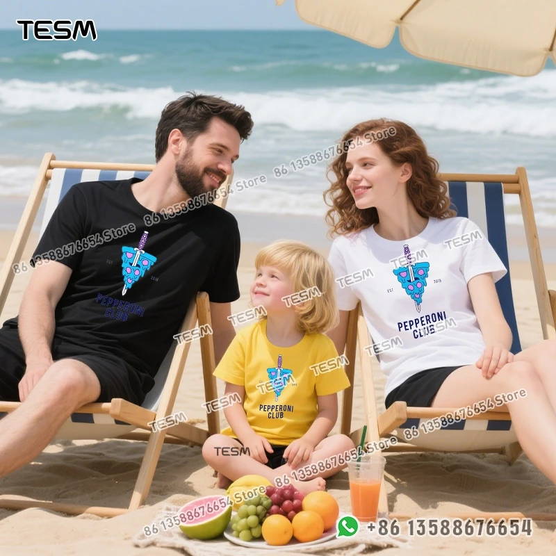 TESM العصرية البيتزا السيف طباعة الرجال القطن تي شيرت عادية فضفاض قصيرة الأكمام حفلة الوالدين والطفل الزي أمي أبي الأسرة عطلة #4