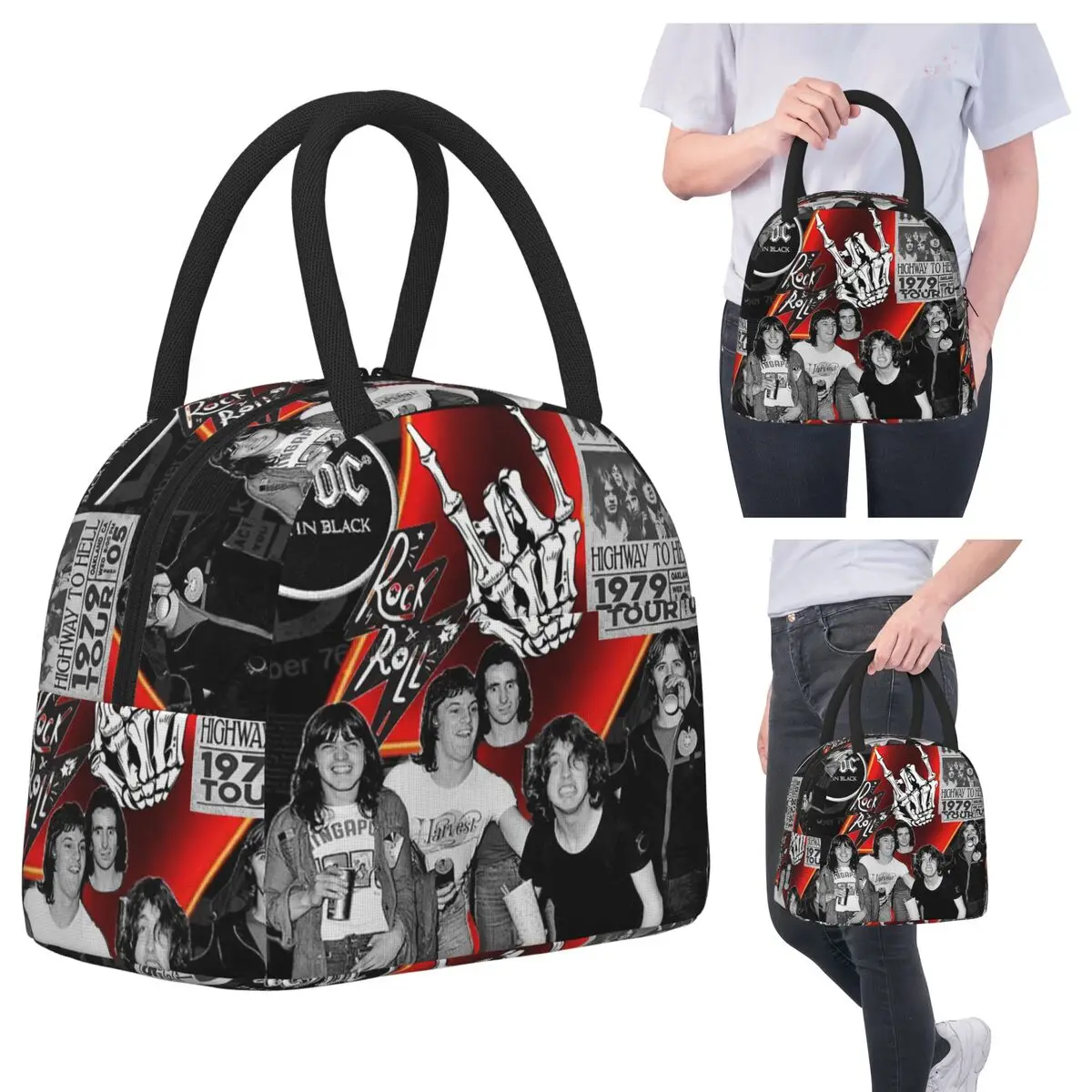 

AC DC Heavy Metal Insulated Lunch Bag for Kids School Cooler Thermal Food Box Tote Portable Lunch Boxes Container