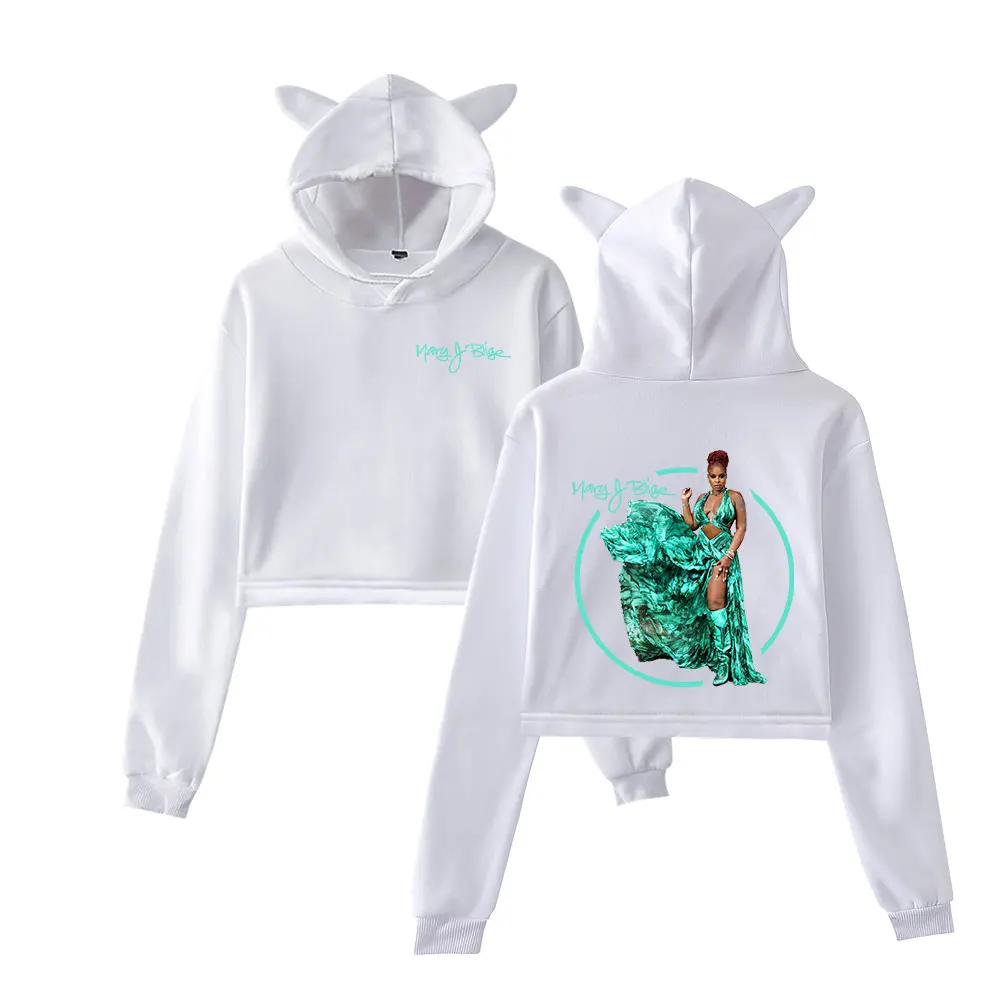 Mary J. Blige 2025 Merch Hoodies Sweatshirt for Girls Cat Ear Crop Pullover Casual Clothes