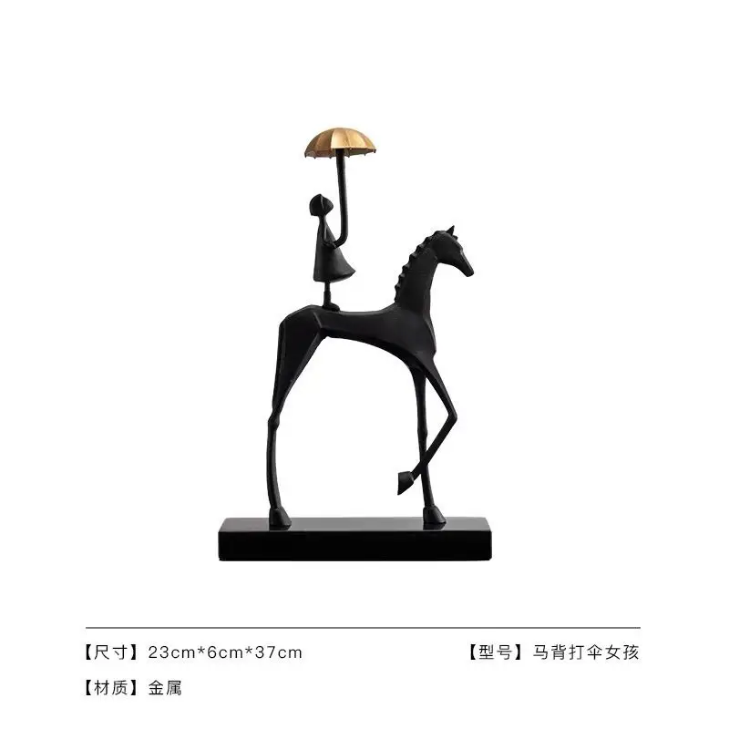 Creative Abstract Man Holding Umbrella on Horse Statue Living Room Entryway TV Cabinet Home Decoration Craft