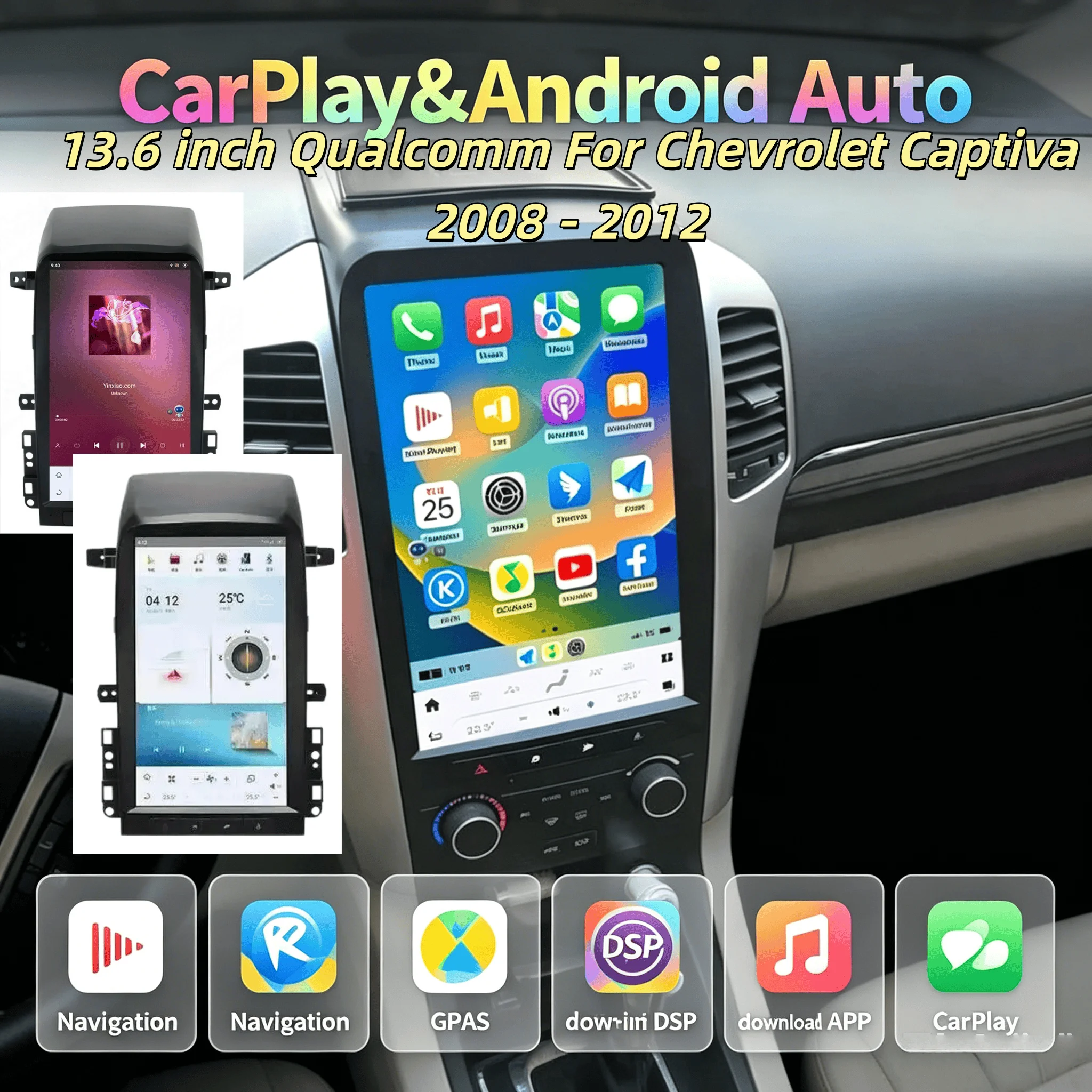 Reproductor Estéreo Multimedia Qualcomm Android Auto para Chevrolet Captiva 2008 2009 2010 2011 2012, CarPlay, GPS, Navegación, Radio, IPS