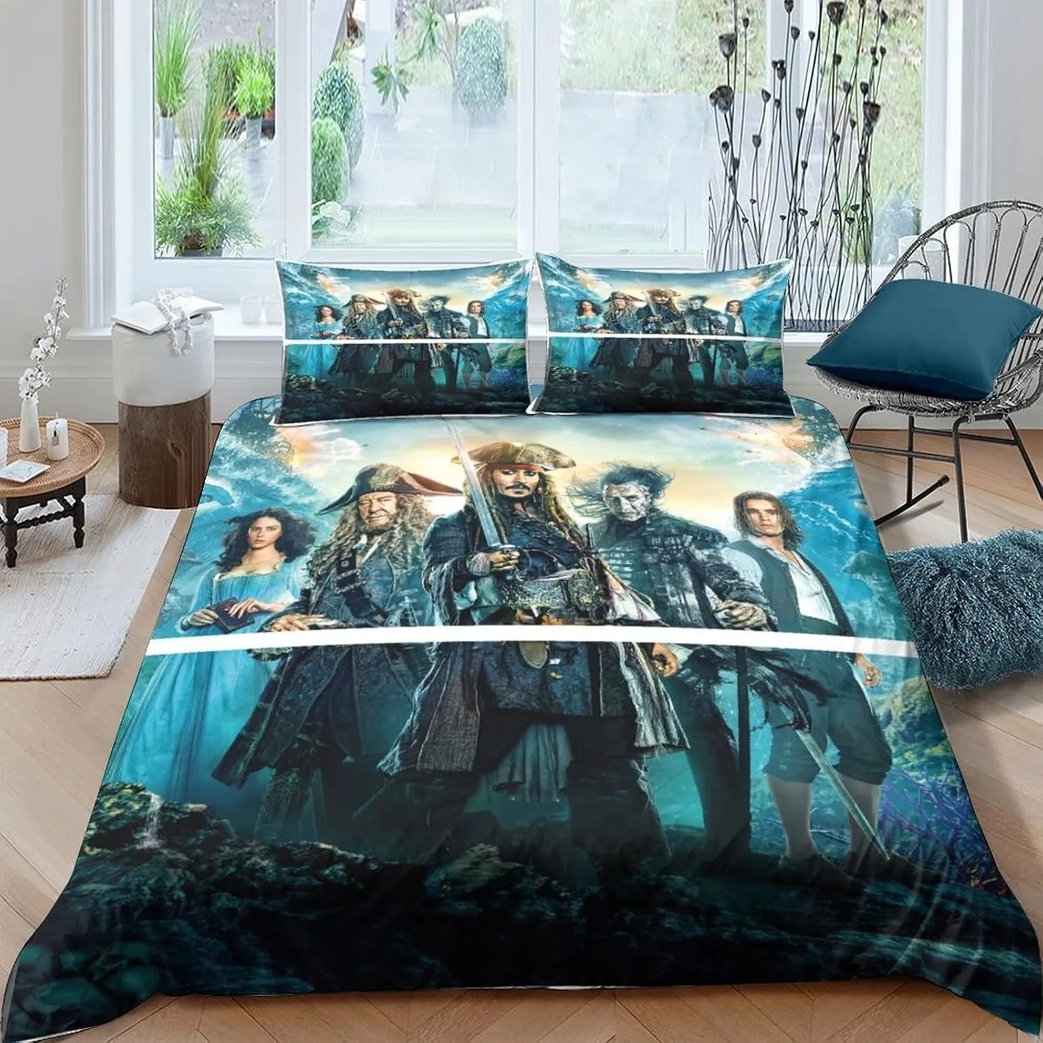 Piraten der Karibik Bettbezug Kissenbezug Gotisches Skelett Bettwäsche-Set Erwachsene Jungen Mädchen Schlafzimmer Dekoration Kinder Geschenk Einzelbett Doppelbett
