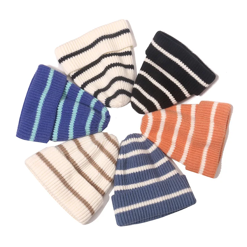 

Winter Men warm striped knitted beanie Brimless hip hop cycling knit hat Women Acrylic Ski cap Skullcap Skullies gorras