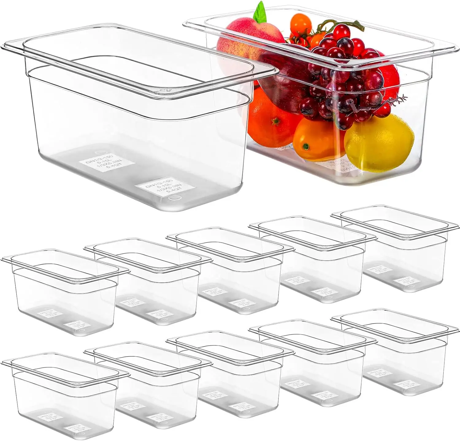 12 Pack Plastic Food Pan 1/3 Size Commercial Food  Containers Pans Clear Stackable Restaurant Hotel Pans for Kitchen Fruits Vege