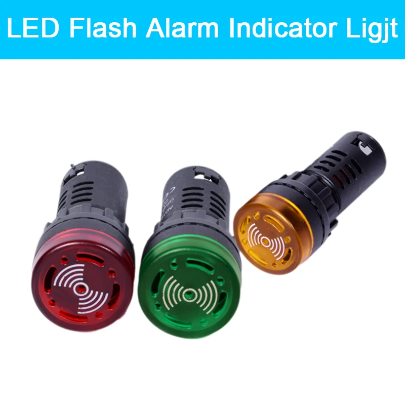 

AD16-22SM 16mm 22mm Panel Diameter 12V 24V 110V 220V Flash Signal Light Red LED Active Buzzer Beep Alarm Indicator Green Red