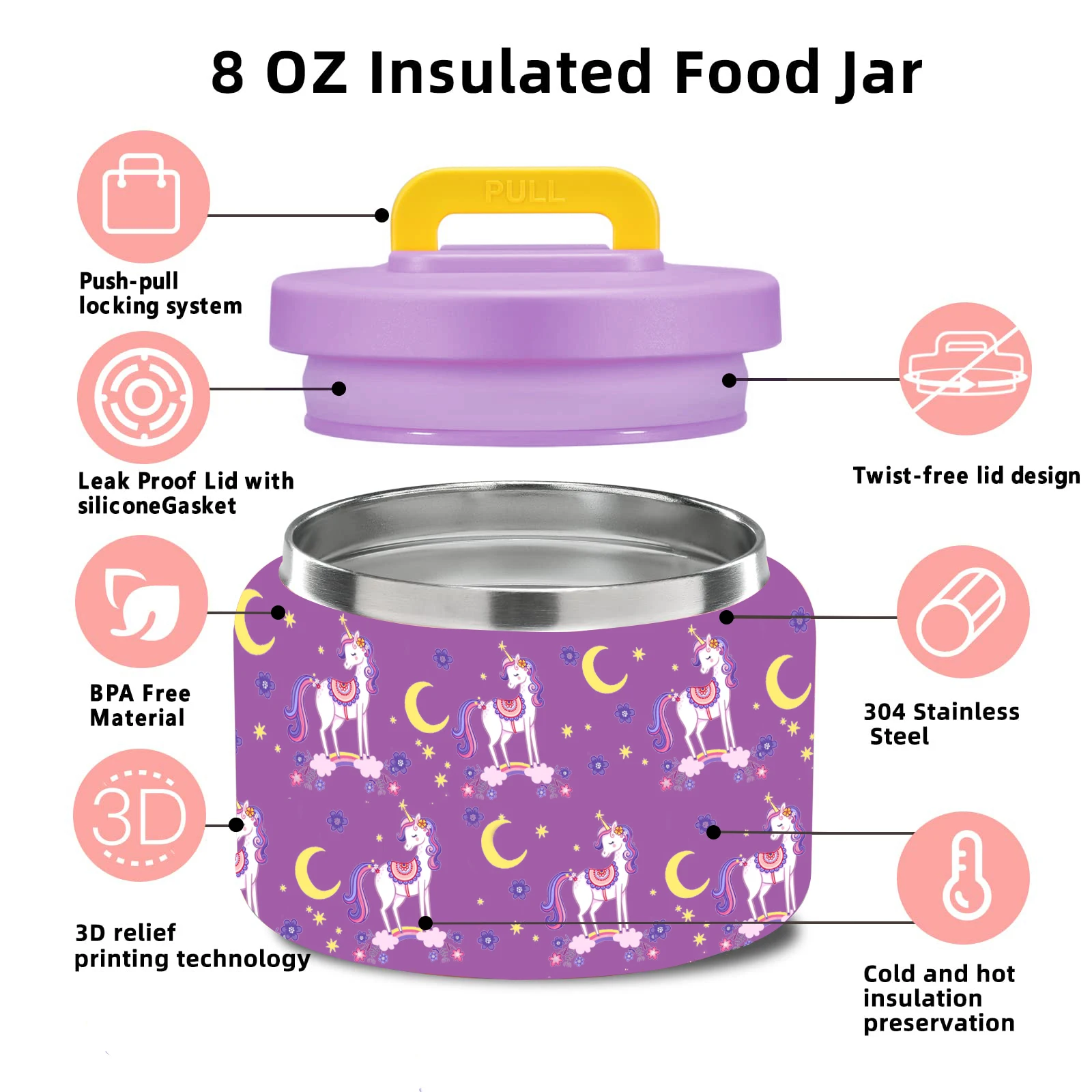 Bento Lunch Box for Kids With 8oz insulated vacuum food jar, Lunch bag, ice pack, and bendable fork&spoon, Leak-proof