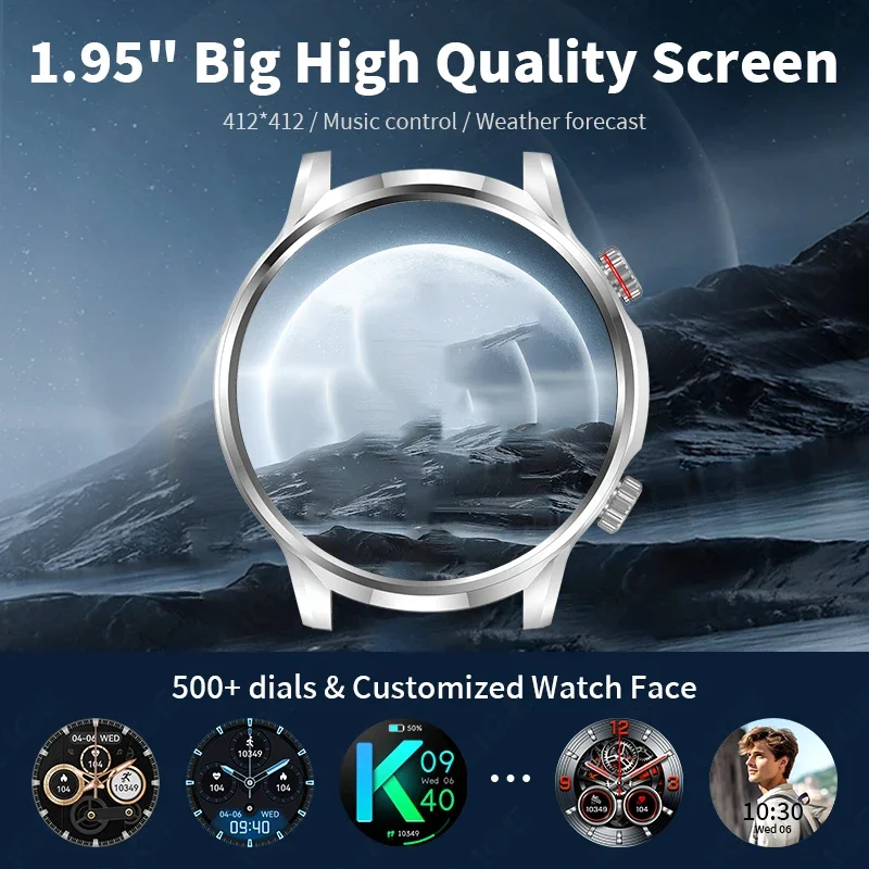 New Men's Bluetooth Call Smart Watch - 1.95 Inch HD Large Screen, Heart Rate Monitoring, IP68 Waterproof, GPS-Enabled for Sports