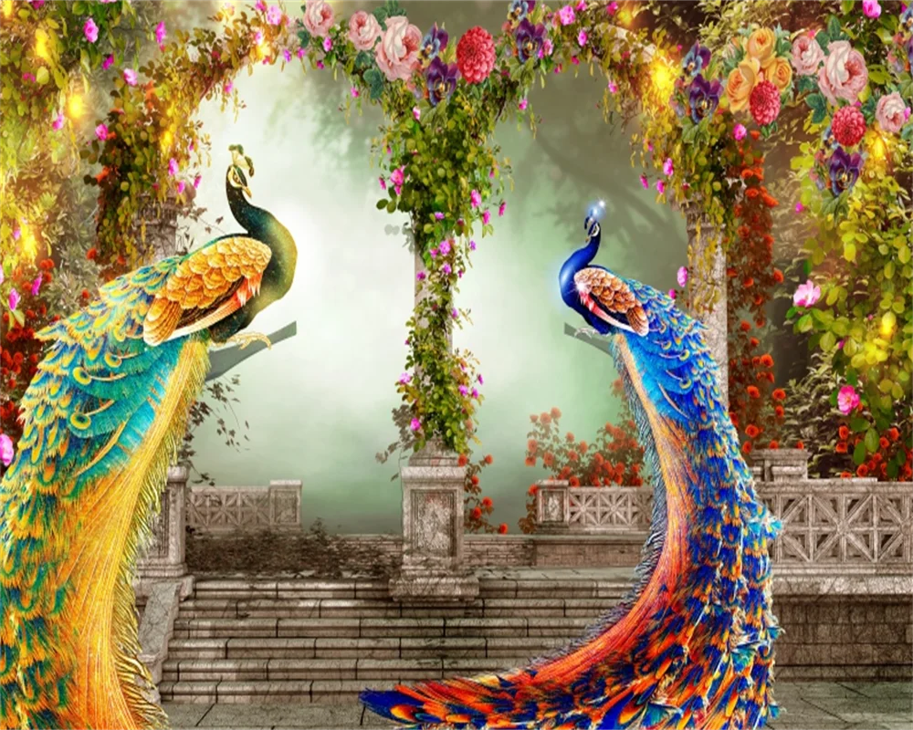 

beibehang Customized living room new TV background bedroom hallway horizontal and vertical peacock papier peint wallpaper