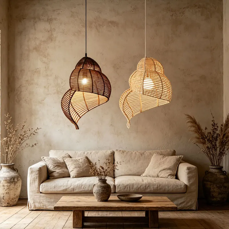 Southeast Handmade Bamboo Conch Chandelier Restaurant Bar Lamp Creative Personality Hot Pot Shop Teahouse Aisle Pendent Light