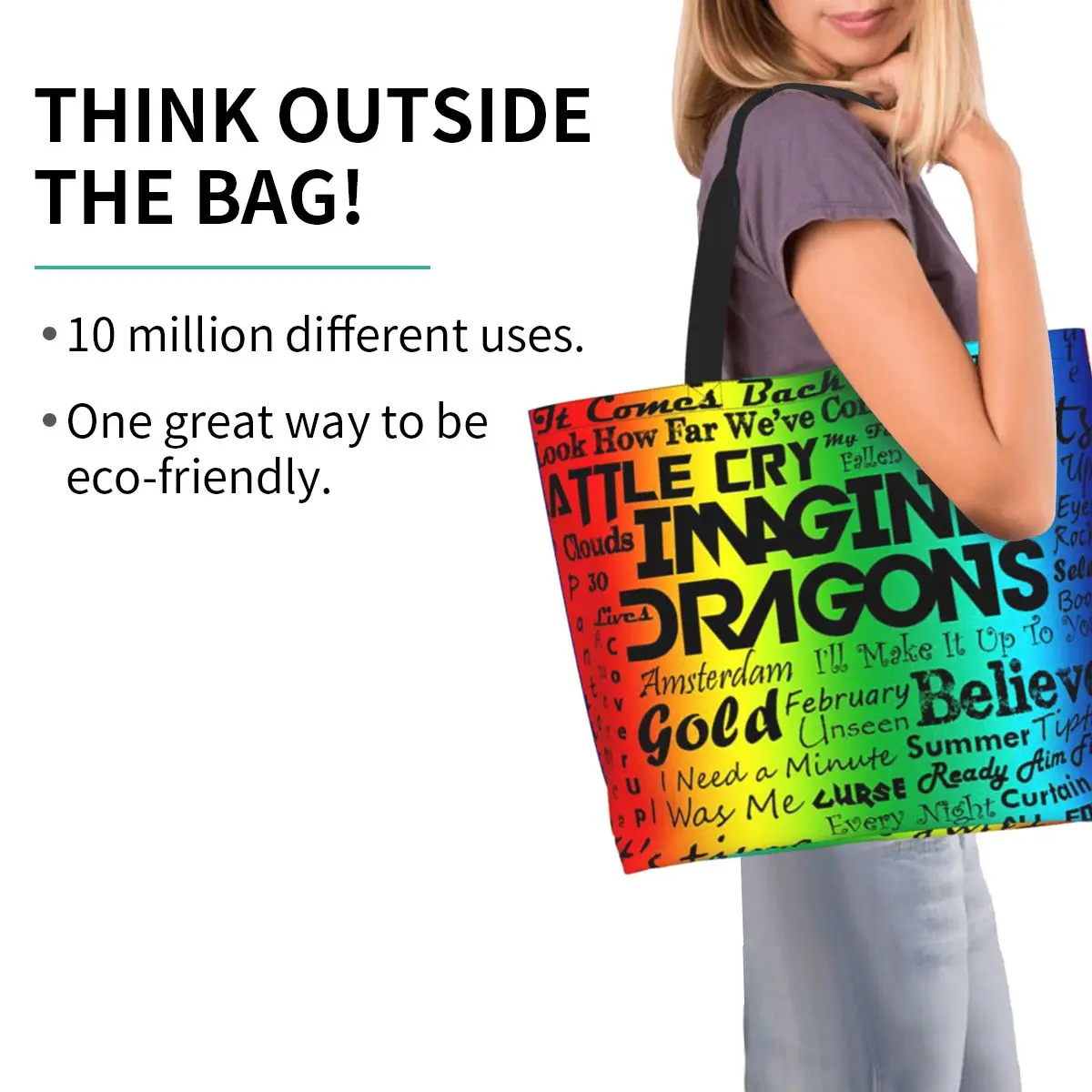 Imagine Dragons Shopping Tote Bag Canvas Large Capacity Shoulder Bags Shopper Grocery Handbag for Women