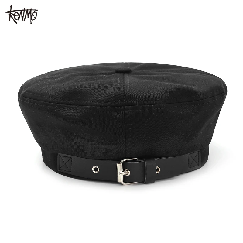 

KENMO/Punk subculture Beret Lightweight breathable crisp cap type leather adjustable strap for men and women