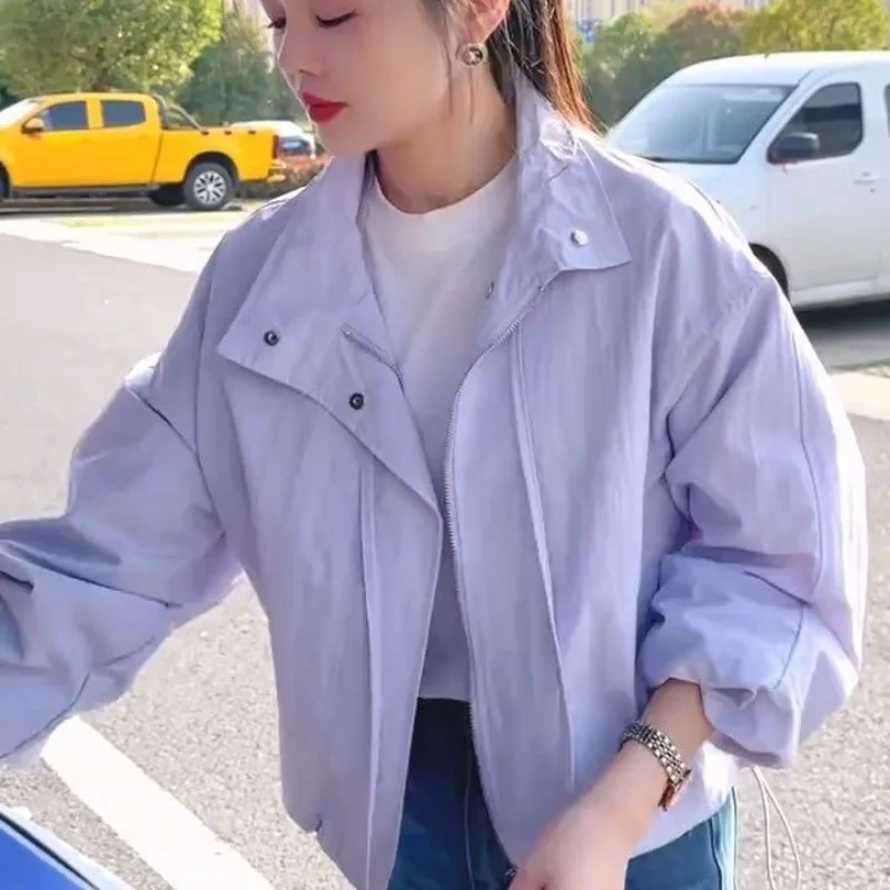 Korte top met opstaande kraag, lente herfst, losse, veelzijdige vrijetijdsjas