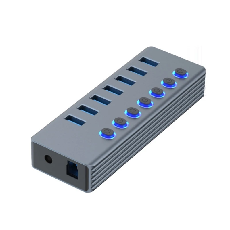 USB Hub, 7Port USB Data Hub Splitter with Long Cable LED Individual On/Offs USB Switches Extension for Laptop PC