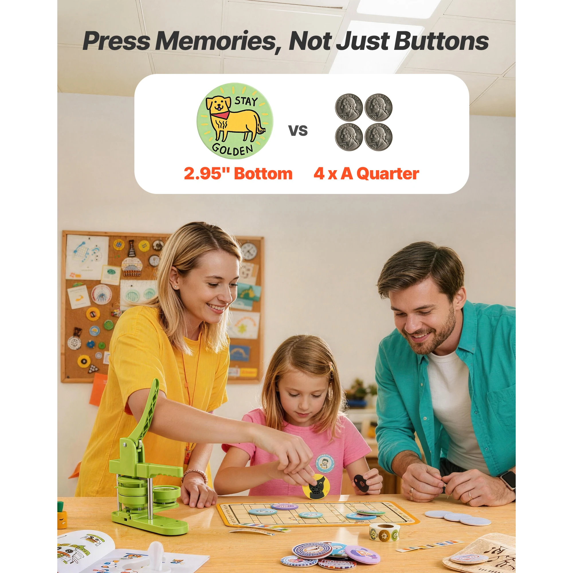Button Maker Machine, 2.95 in, Plastic Pin Maker with 100pcs Button Parts, Mr. Panda Magic Book, Circle Cutter and Hex Wrenches, Reinforced Ergonomic Handle, Personalized Pins, Designed for DIY Badges
