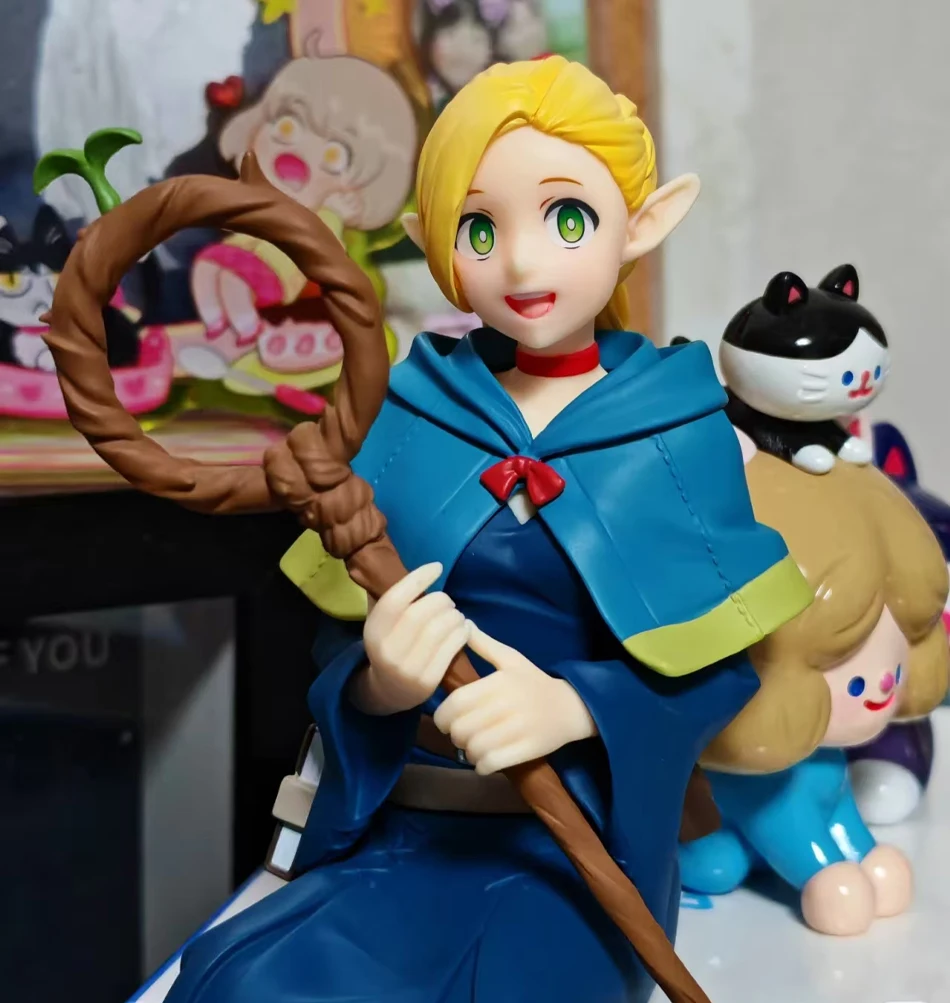 HOT! Delicious in dungeon sitting marcille laios toughen figure macaroni cork 13-19cm table car ornaments anime model gifts