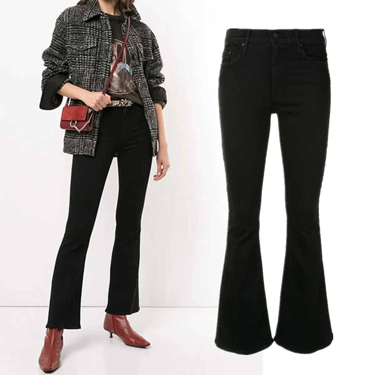 

Jenny & Dave весенние укороченные джинсы женские джинсы черного цвета минималистичные элегантные облегающие расклешенные джинсы женские джинсовые брюки женские Clo