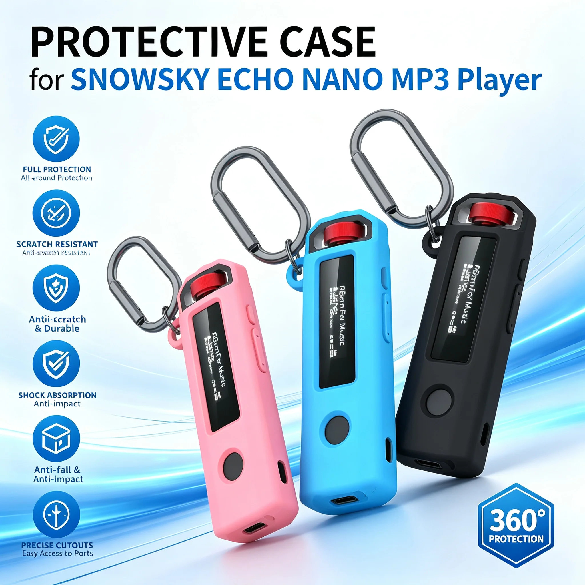 Soft Silicone Protective Case for SNOWSKY ECHO NANO MP3 Player Anti-Scratch Anti-Drop Protection Shell Cover with Keychain