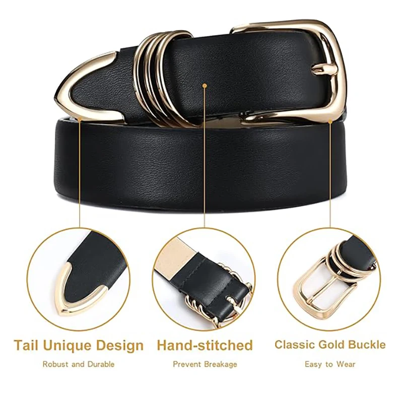 Women\'s Belt Fashion Golden Needle Buckle Belt Paired Jeans Dress PU Leather Belt Casual Trendy Youth Belt Gift for Girlfriends