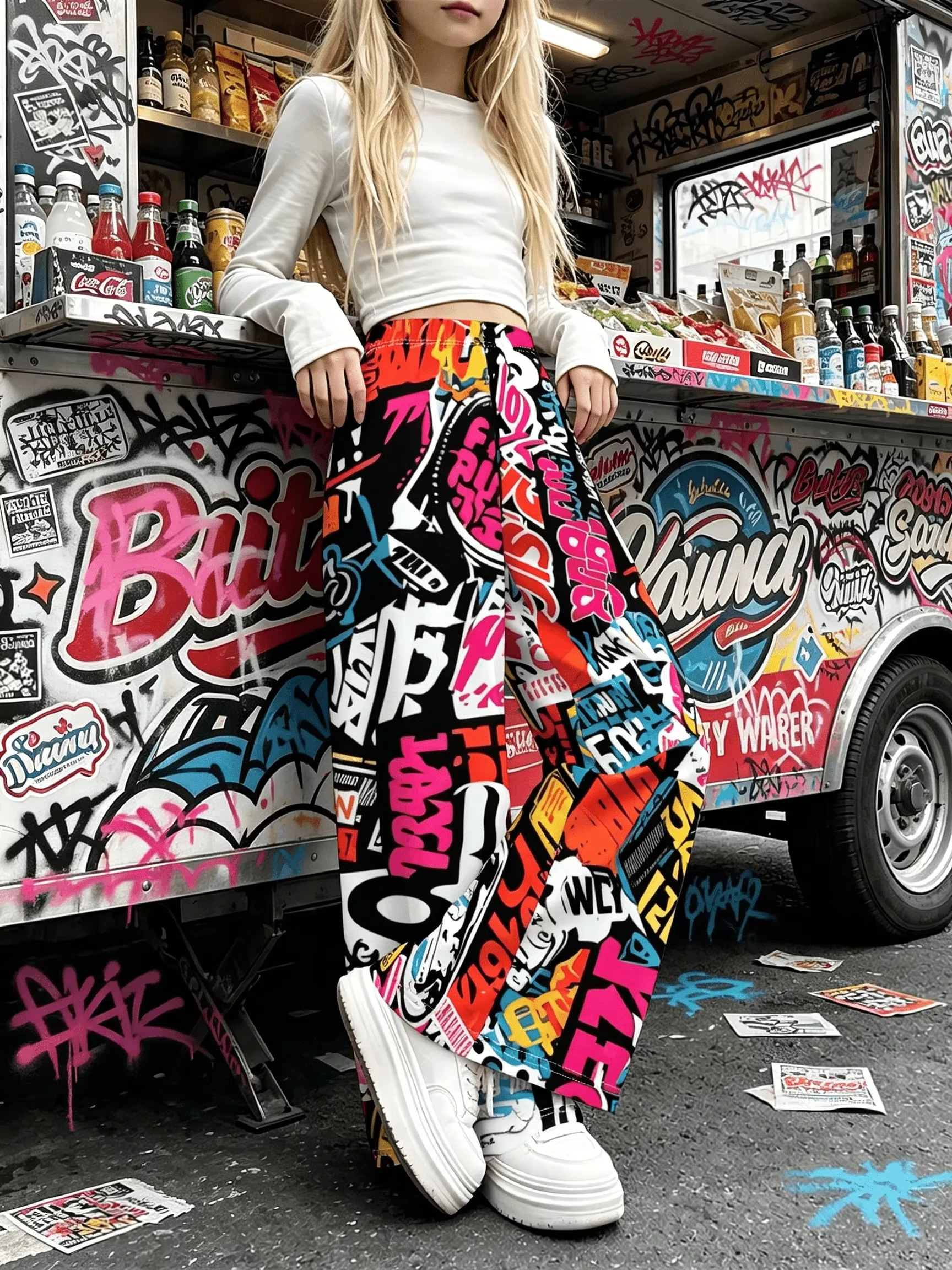Autumn Women's Casual Pants Fashionable 3D Color Graffiti Print Outdoor Trend Drawstring Pants Women's Casual Hip-hop Pants