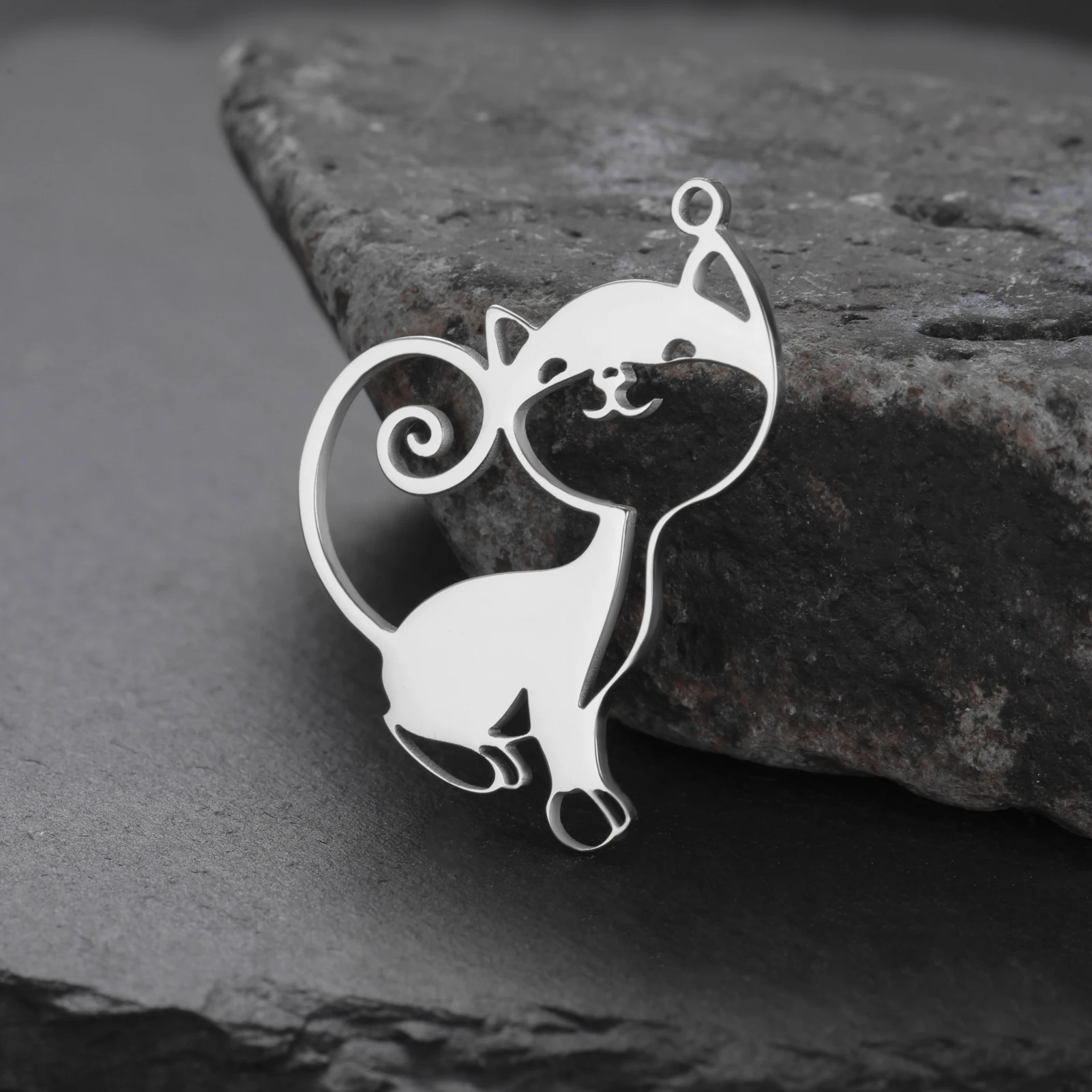 3pcs/ Lot Stainless Steel Culry Tail Cat Fox Pendants Accessories For Necklace Bracelets Earrings Jewelry Gifts DIY  Wholesale