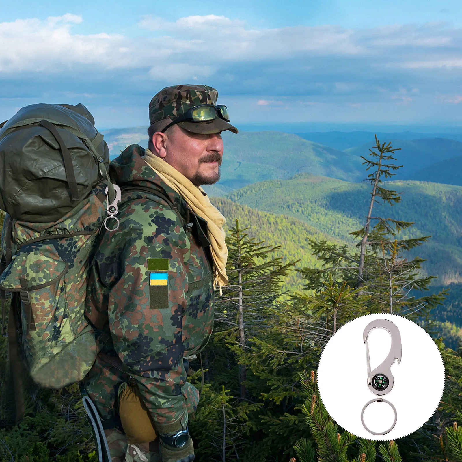 

Multifunctional Keychain Compass Mini Survival Bottle Opener Camping Accessories Hiking Carabiner Clip