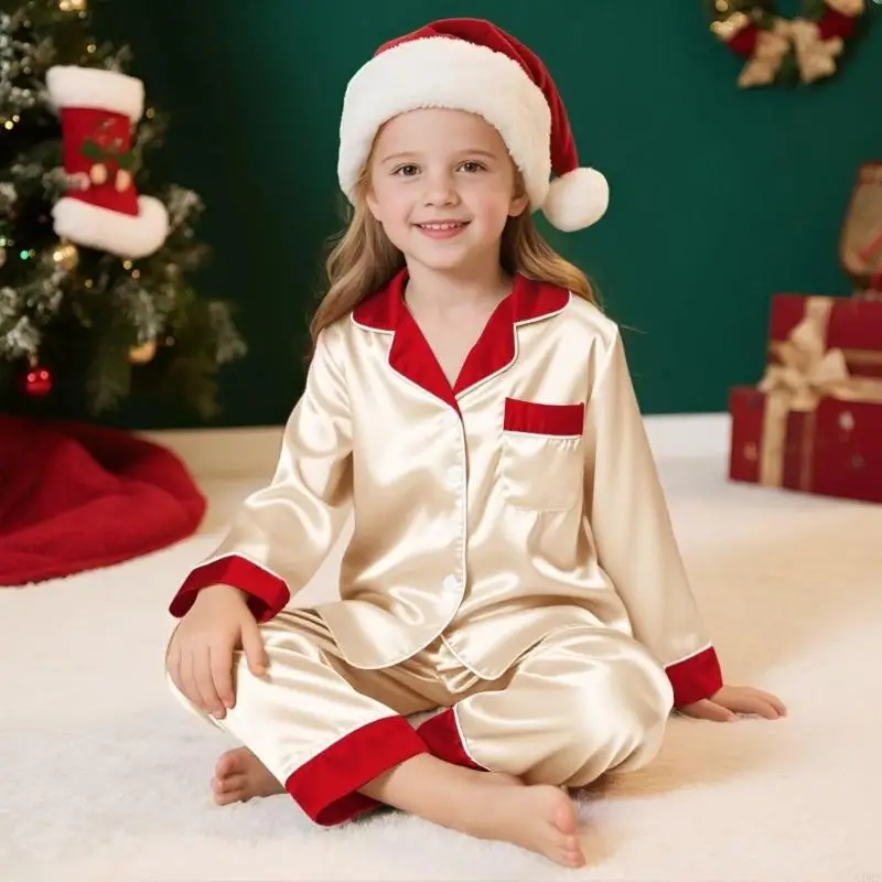 مجموعات مطابقة Corb Family Christmas Pajamas Silk Satin بالإضافة إلى حجم المطابقة غير الرسمية للعائلة #4