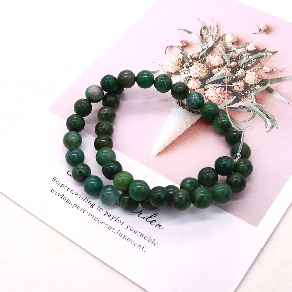 Niche Natural Stone Green African Jade Polished Straight-Hole Loose Beads DIY Necklace Bracelet Jewelry Accessories Gifts