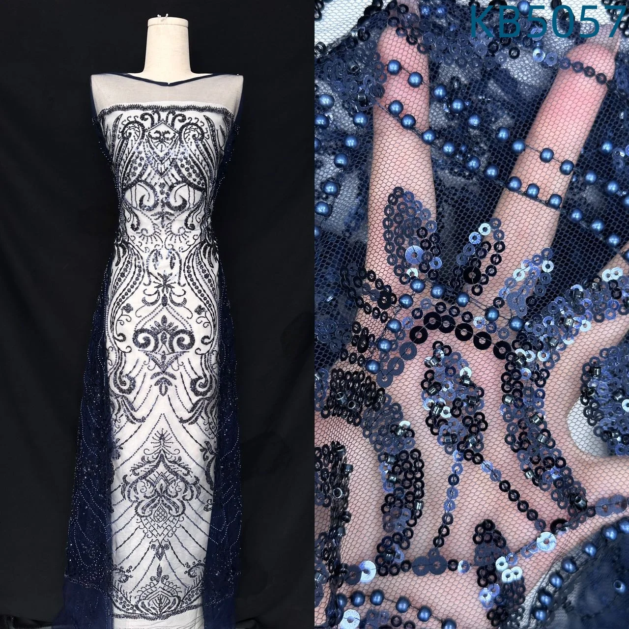 

Gold Beads Fabrics African Lace Fabric 5 Yards High Quality 2026 Sequins Beaded French Mesh Tulle Lace Fabrics For Sewing KB5057