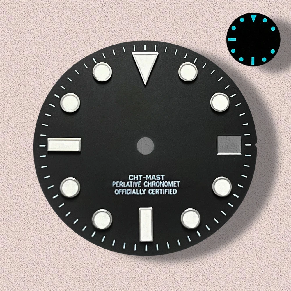 High Quality 28.5mm S Logo NH35 Dial Sunray YT-M Dial Suitable For NH35/NH36/4R/7S Movement Ice Blue Luminous NH35 Accessories