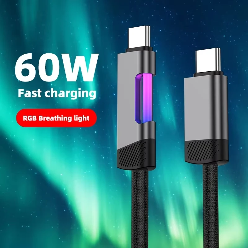 NNBILI NEUES RGB-Schnellladekabel 100W A-C und 60W C-C Ladekabel, Schnellladekabel für Xiaomi Huawei OPPO Oneplus