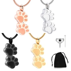 Stainless Steel Double Dog Paw Print Together Memorial Urn Necklace for Pet Ashes Keepsake Cremation Jewelry Pendant Locket