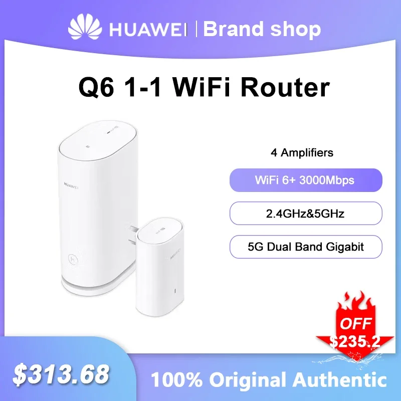 

Huawei Routing Q6 Whole Home Wi-Fi 6+ Mesh WIFI System 5G Dual Band Gigabit Ports High-Speed Broadband Wireless Router Repeater