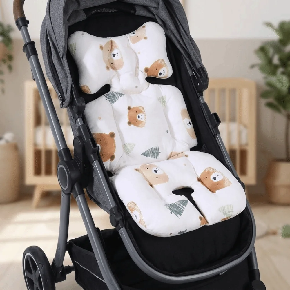 Cute Cotton Stroller Seat Cushion Soft Breathable High Chair Liner Pad Cartoon Pattern Warm Stroller Accessories Toddler Use