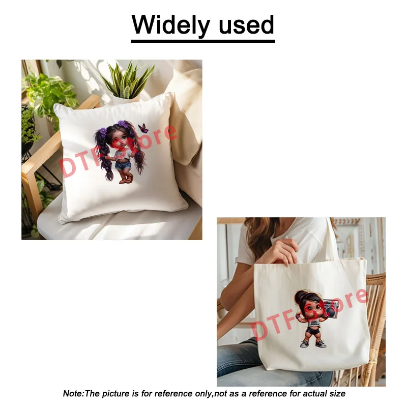 귀여운 흑인 소녀 다리미 열 전달 패치, 아동복 dtf 다리미, 의류용 열 전달 패치