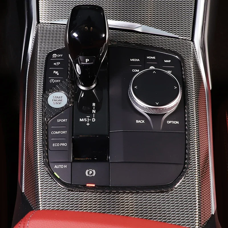 غطاء لوحة تروس السيارة من ألياف الكربون الحقيقية ملصق الكسوة لسيارات BMW 1 2 3 4 8 Series F40 F44 G20 G22 G14 G15 G16 2019-2023 ملحق