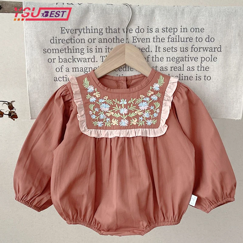 

Spring Newborn Romper New Baby Girl Long Sleeve Cotton Infant Bodysuit Embroider Jumpsuit Baby Girls Clothing 3-24M Retro Romper