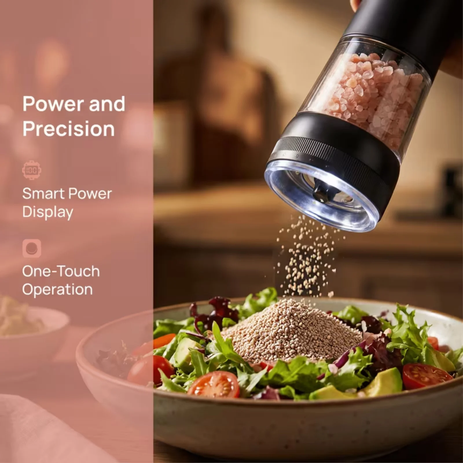 Electric Salt And Pepper Grinder Set, Dual-Speed Adjustment, Stainless Steel Rechargeable Automatic Pepper Grinder Jar, With USB Charging Base, Large 3.38 Ounce Capacity, External Adjustable Coarseness, LED Light.