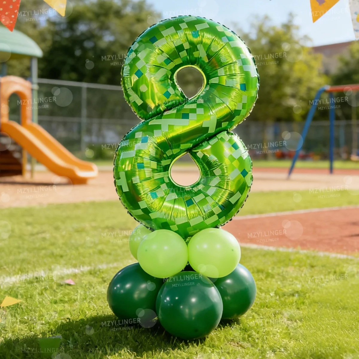 40 Zoll Riesiges Grünes Pixel-Gitter Zahlenballon-Set 0-9 Grüne Latexballons für Geburtstags- und Jubiläumsfeiern – Detail 7